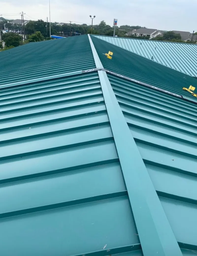 Green commercial metal roof ridge and valley for Metal Roof Repair in Donna